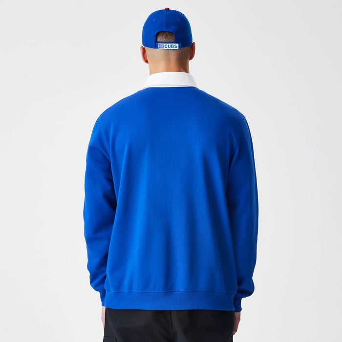 The Male model is wearing Chicago Cubs Throwback Prep Blue Long Sleeve Rugby Shirt 2