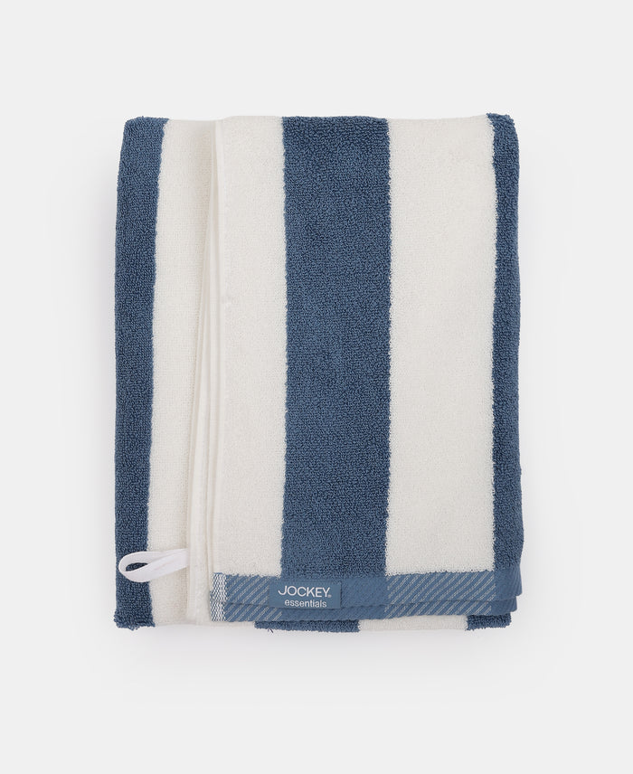 Cotton Terry Ultrasoft and Durable Striped Bath Towel with Hanger Loop - Provincial Blue