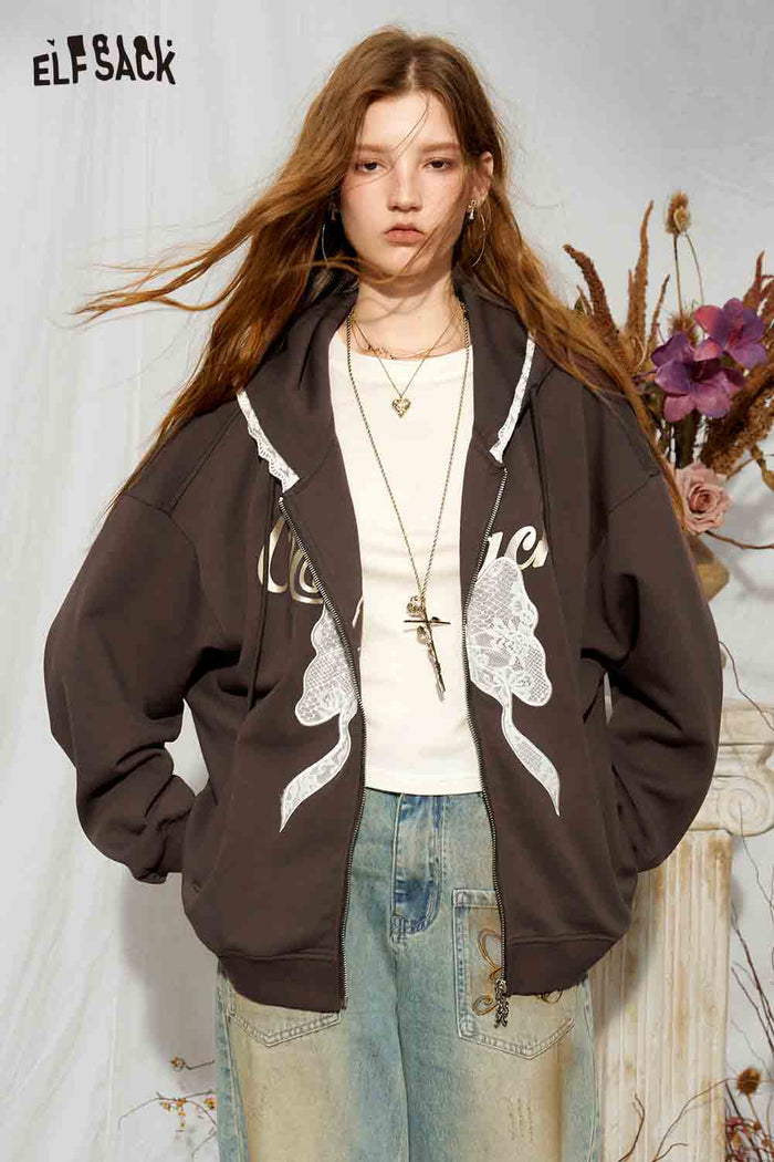 Crop Hooded Jacket with Lace Bow