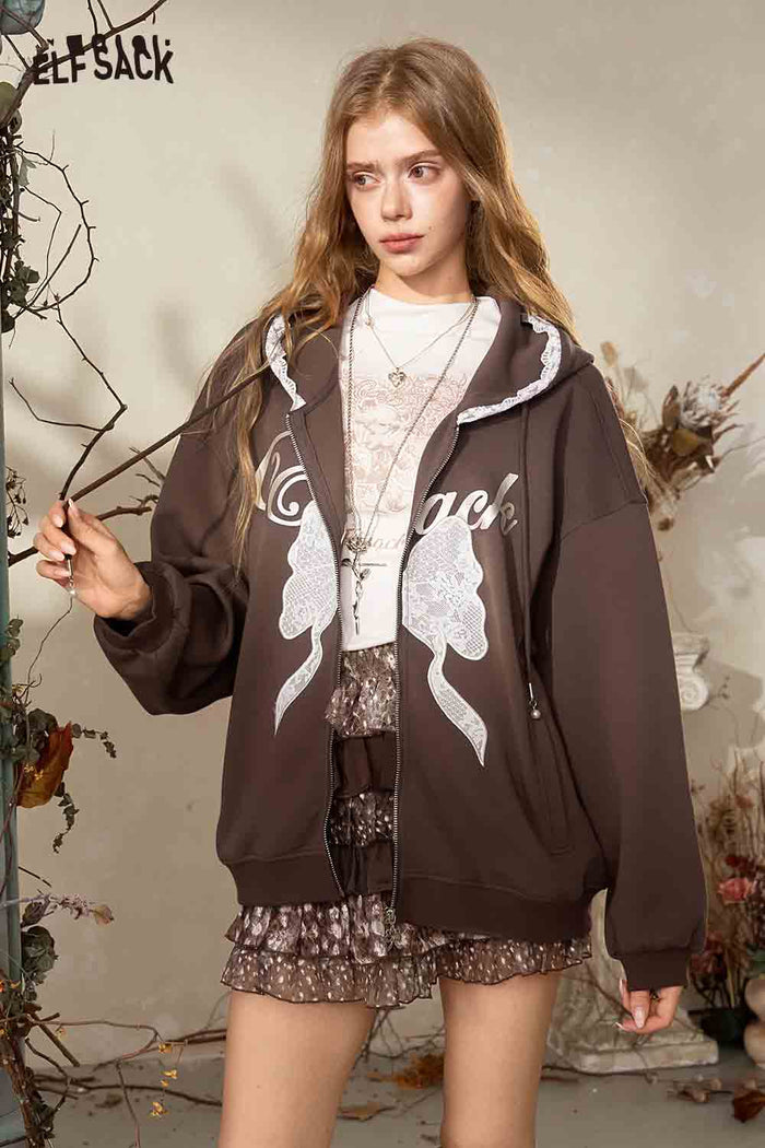 Crop Hooded Jacket with Lace Bow