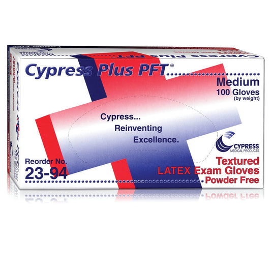 Cypress Plus PFT Latex Exam Gloves, Textured, Powder-Free - 23-94-Box - LL Medico