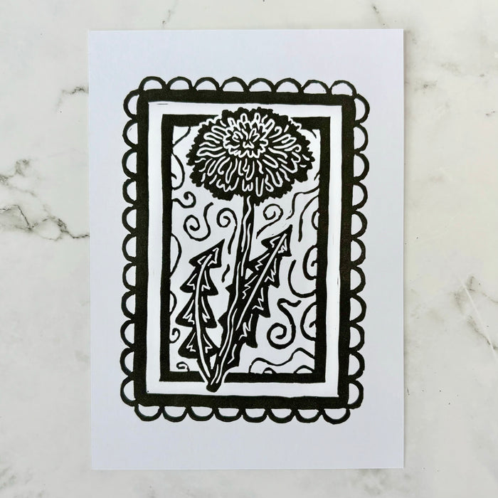 Dandelion Linocut Print