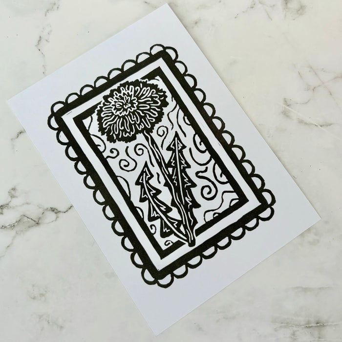 Dandelion Linocut Print