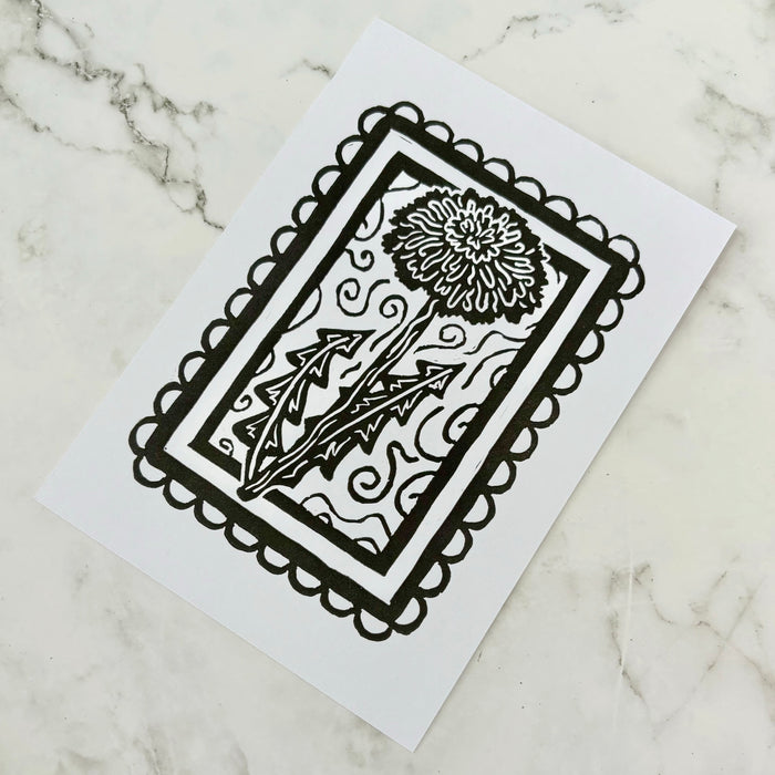 Dandelion Linocut Print