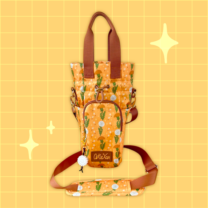 Dandelion Water Bottle Bag with Fidget Zipper Pull