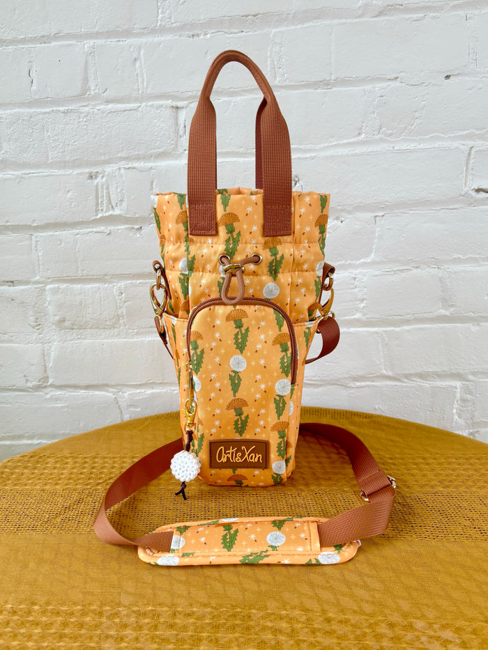 Dandelion Water Bottle Bag with Fidget Zipper Pull