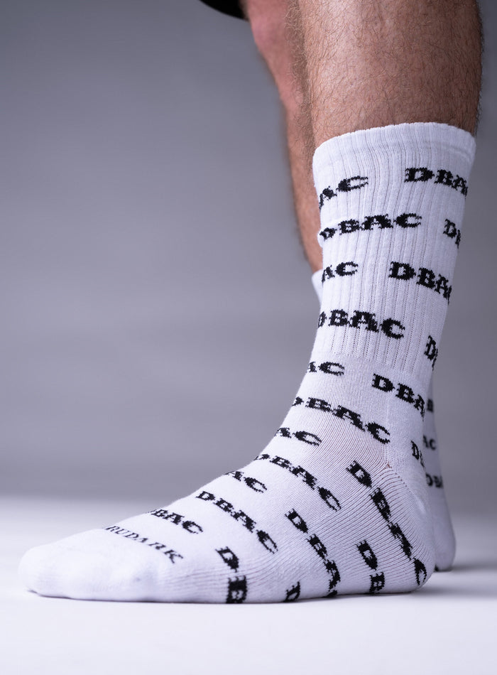Studio Image Of Dbac Crew Socks In Optic White (SS Model)