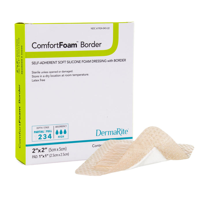 Dermarite ComfortFoam Border Foam Dressing, Square Sterile Waterproof Silicone Adhesive - 43220 - LL Medico