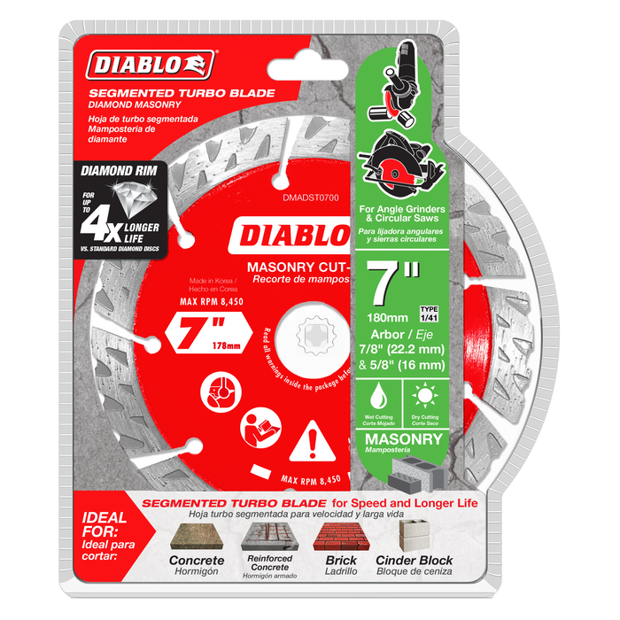 Diablo Diamond Segmented Turbo Cut-Off Discs for Masonry