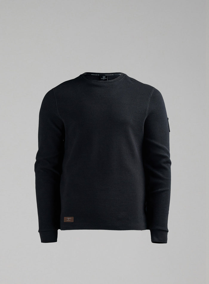 Hem Cut Out Image of Dissident Waffle Long Sleeve T-Shirt In Obsidian Black (GM)
