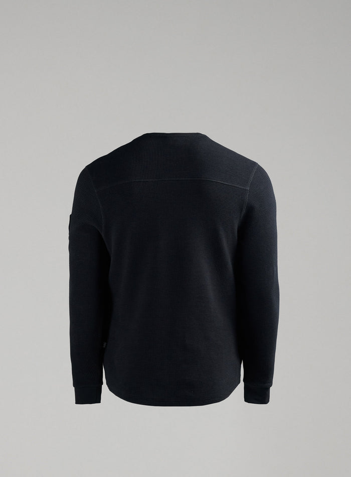 Hem Cut Out Image of Dissident Waffle Long Sleeve T-Shirt In Obsidian Black (GM)