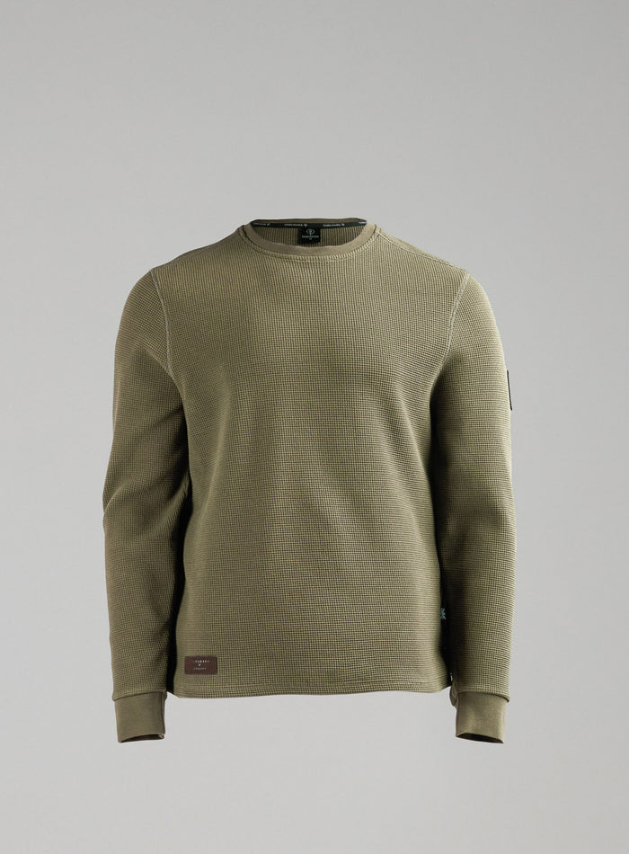Hem Cut Out Image of Dissident Waffle Long Sleeve T-Shirt In Khaki (GM)