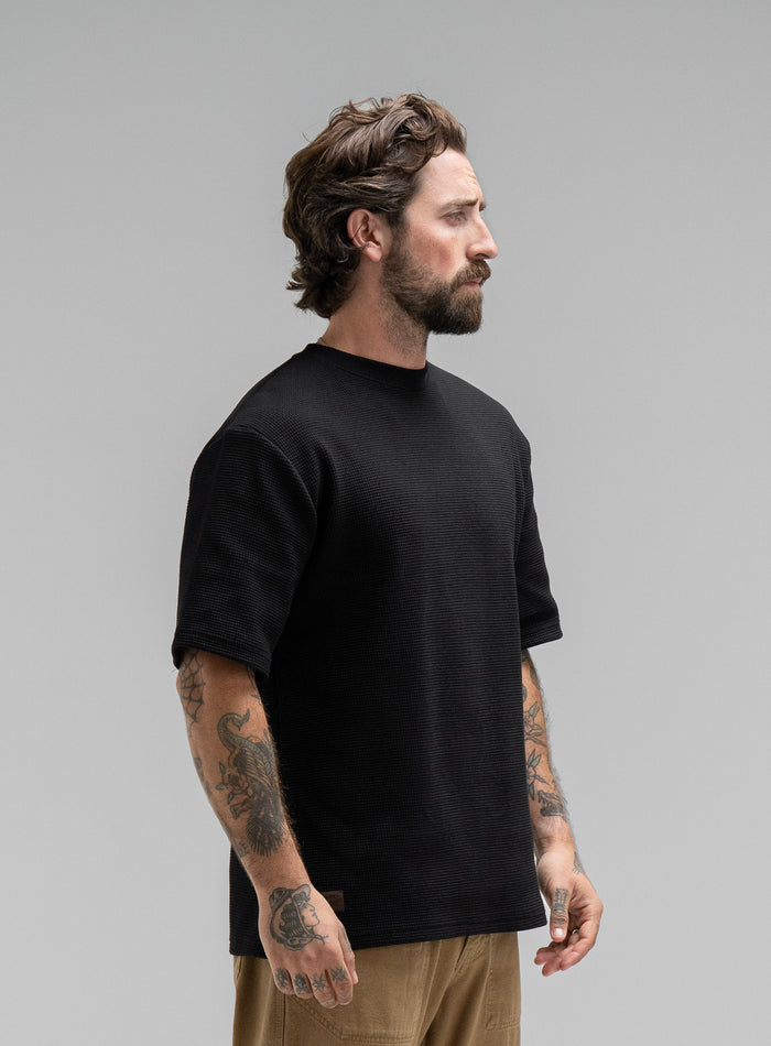 Studio Image Of Dissident Waffle Short Sleeve T-Shirt In Obsidian Black (SS Model)