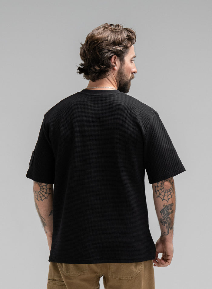 Studio Image Of Dissident Waffle Short Sleeve T-Shirt In Obsidian Black (SS Model)