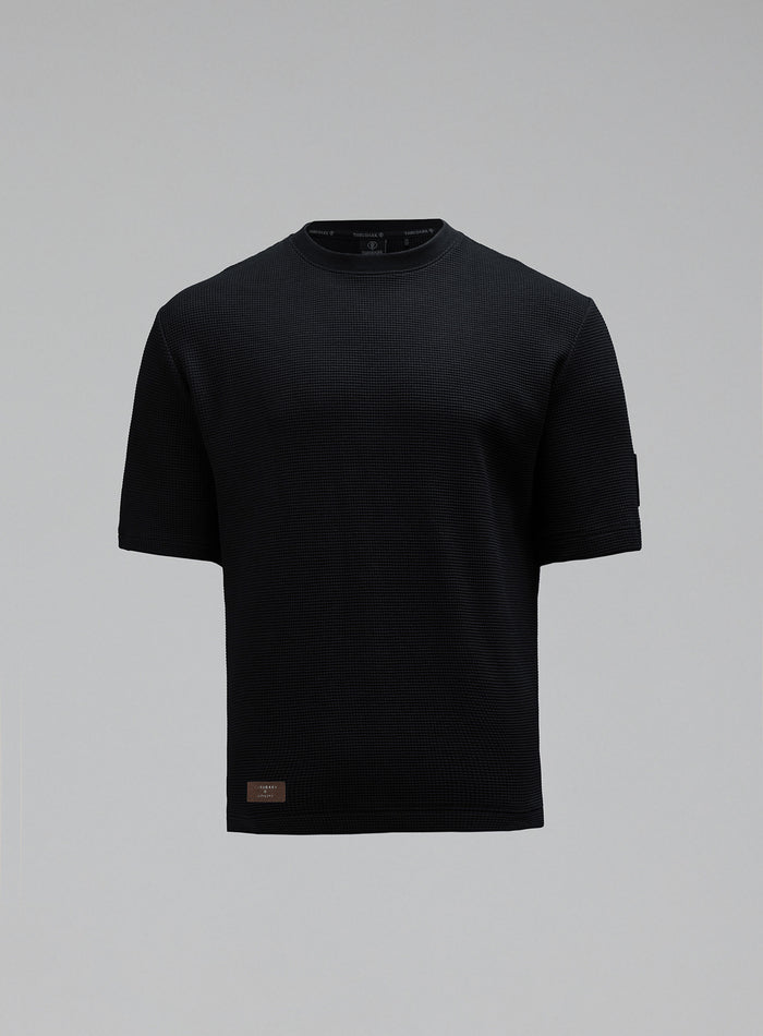 Hem Cut Out Image of Dissident Waffle Short Sleeve T-Shirt In Obsidian Black (GM)