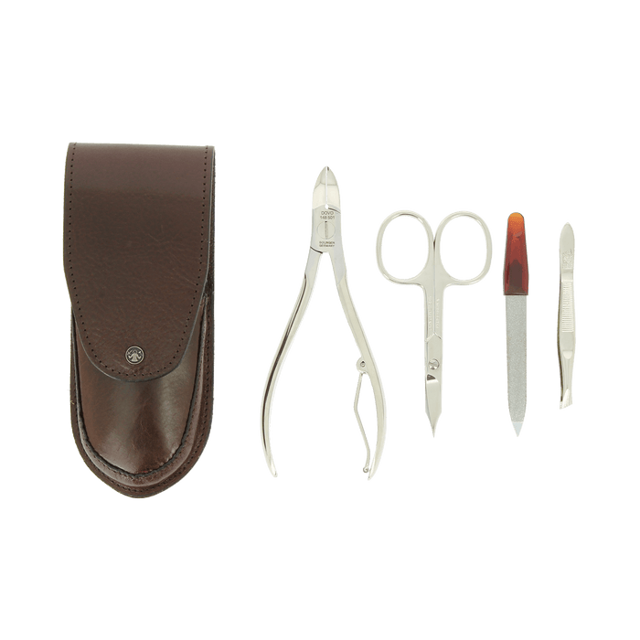 Dovo 4 Piece Pocket Manicure Set in Brown Leather Case 957051