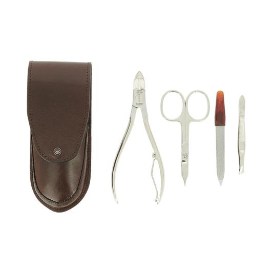 Dovo 4 Piece Pocket Manicure Set in Brown Leather Case 957051