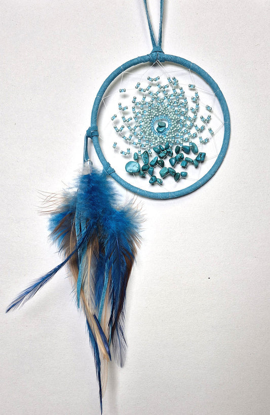 Energy Flow Dream Catcher in turquoise beads and gemstone chips.