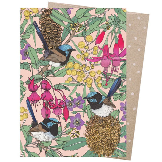 Earth Greeting Card - Victoria McGrane - Fuchsias & Fairy Wrens