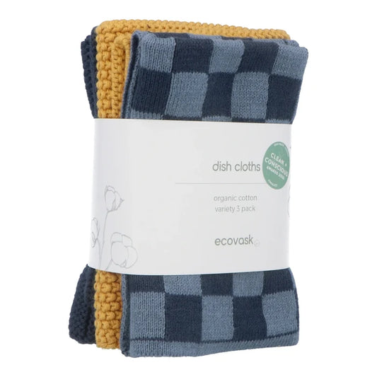 Ecovask Dish Cloth 3pc Variety Pack Organic Cotton