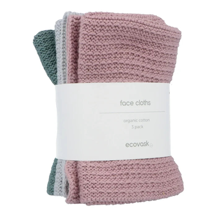 Ecovask Face Cloth 3pk Organic Cotton