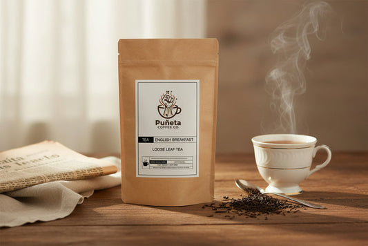 Puneta Coffee Co. English Breakfast Loose Leaf Tea package on a white background
