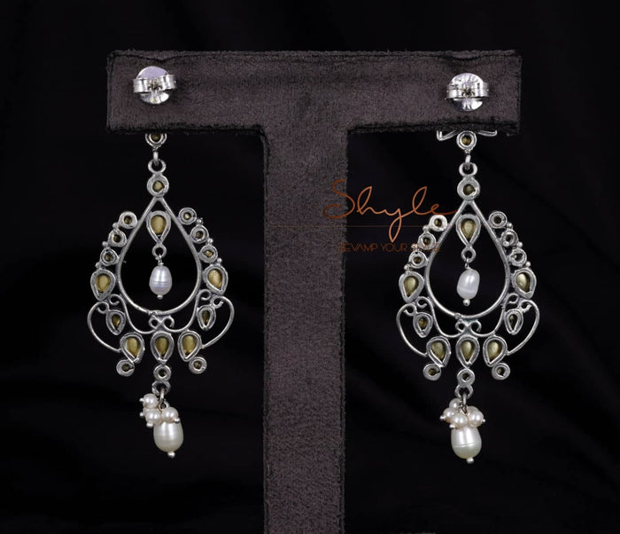 Essence Fine Kundan Pearl Drop Statement Earrings