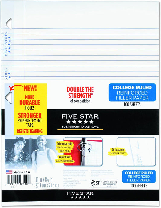 Five Star Reinforced College Ruled Filler Paper, 11" × 8.5", 100 Sheets - Office R Us Lagos