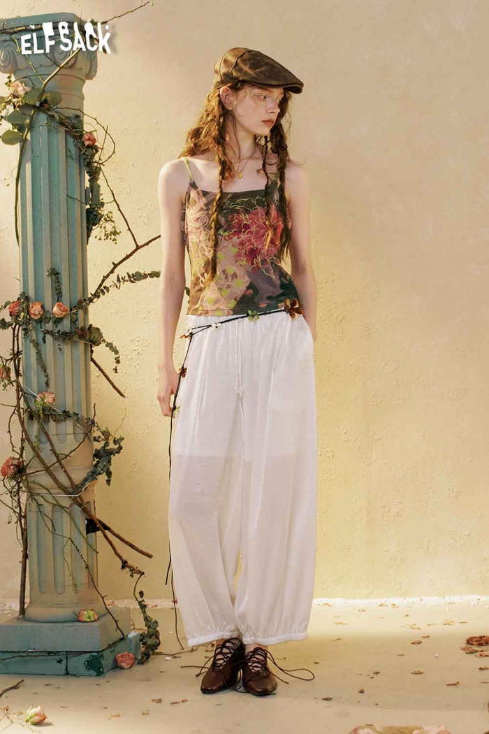 ELFSACK Floral Print Spaghetti Strap Cami Top