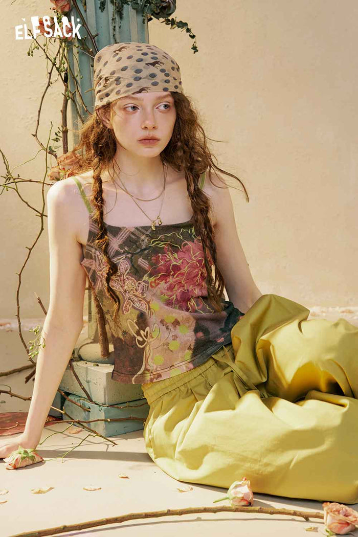 ELFSACK Floral Print Spaghetti Strap Cami Top