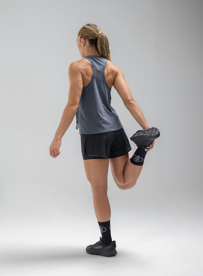 Jade Is 5ft 8" And Wears Size: S | Hem Studio Image Of Model Wearing Force 2-In-1 Shorts Womens In Obsidian Black (SS Model)