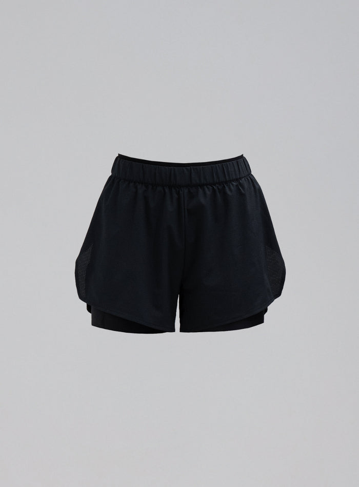 Hem Cut Out Image of Force 2-In-1 Shorts Womens In Obsidian Black (GM)