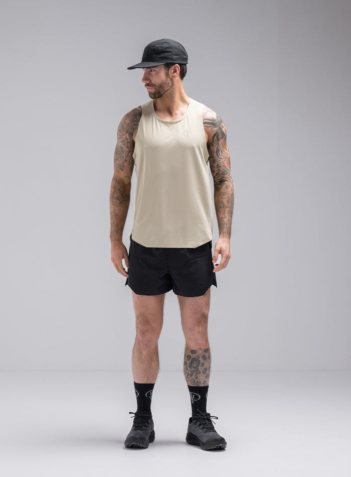 Chez Is 6ft And Wears Size: M | Hem Studio Image Of Model Wearing Force Trail Running 4” Shorts In Obsidian Black (SS Model)