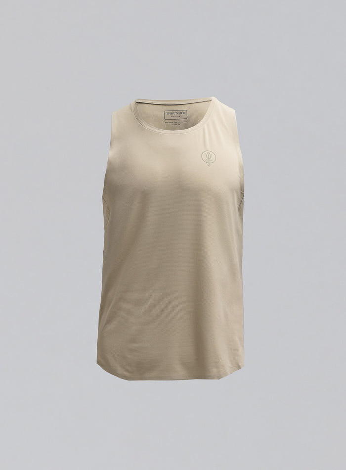 Hem Cut Out Image of Force Trail Running Singlet In Stone (GM)