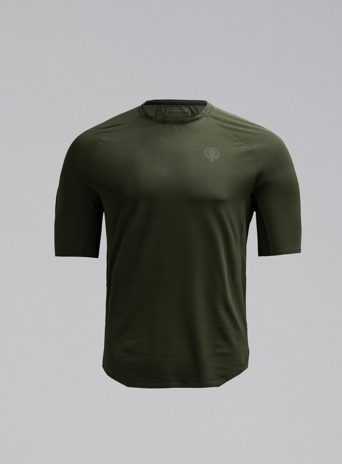 Hem Cut Out Image of Force Trail Running T-Shirt In Forest Green (GM)
