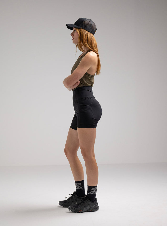 Miki Is 5ft 8" And Wears Size: S | Hem Studio Image Of Model Wearing Force Velocity Tight Shorts Womens In Tight Shorts Womens (SS Model)