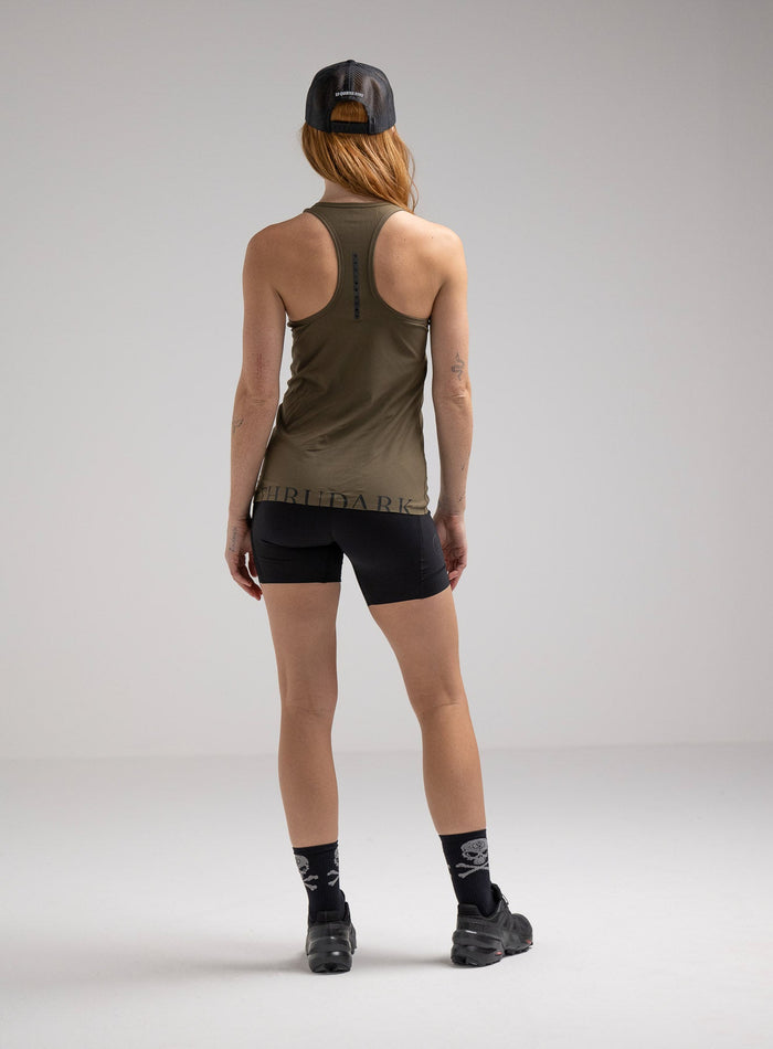 Miki Is 5ft 8" And Wears Size: S | Hem Studio Image Of Model Wearing Force Velocity Vest Womens In Khaki (SS Model)