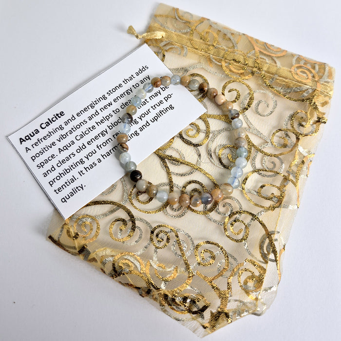 Gemstone Bead Bracelet Aqua Calcite - A refreshing and energizing stone that adds positive vibrations and new energy to any space