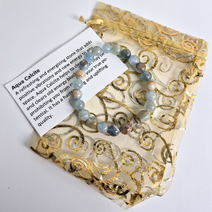 Gemstone Bead Bracelet Aqua Calcite - A refreshing and energizing stone that adds positive vibrations and new energy to any space