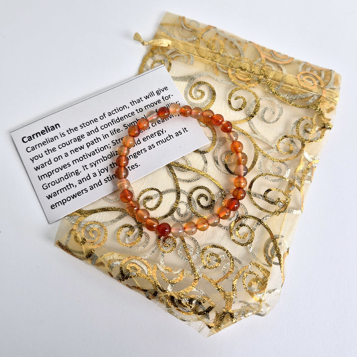 Gemstone Bead Bracelet - Carnelian 6 mm