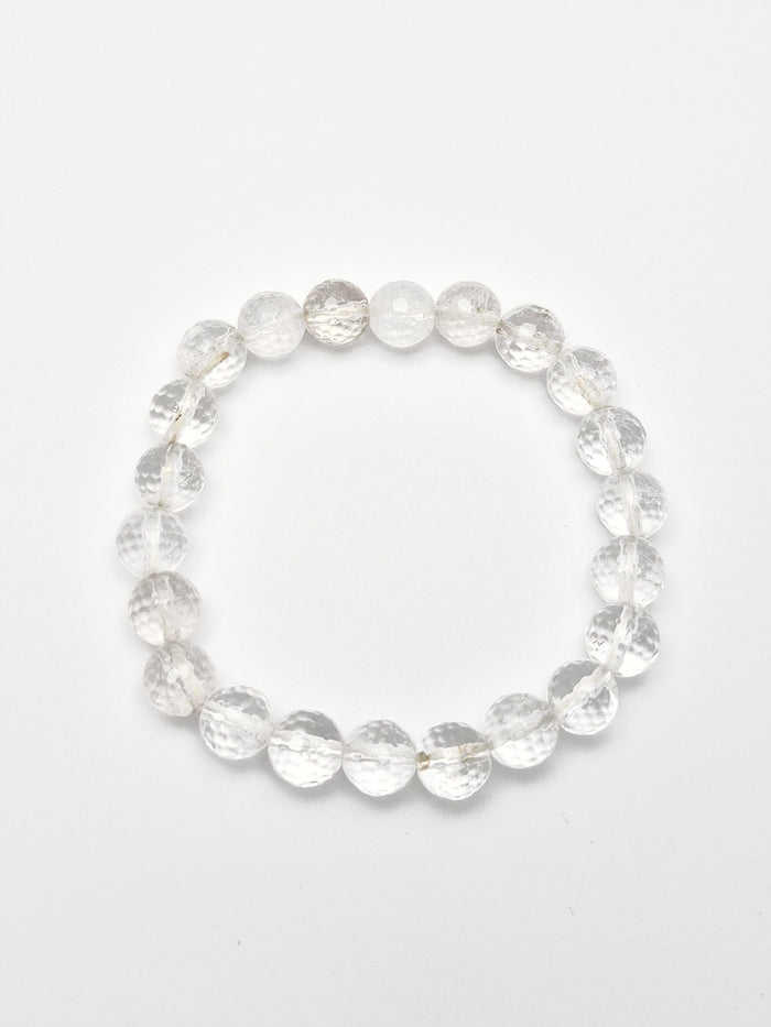 Gemstone Bead Bracelet - Clear Quartz Faceted 8 mm