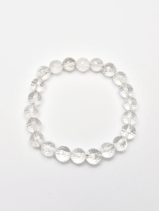 Gemstone Bead Bracelet - Clear Quartz Faceted 8 mm