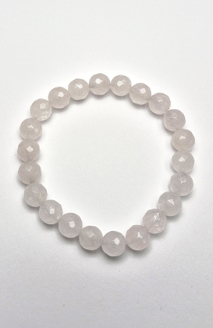 Gemstone Bead Bracelet - Rose Quartz Faceted 8 mm