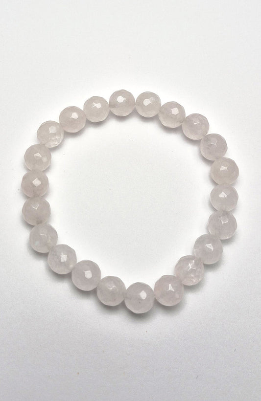 Gemstone Bead Bracelet - Rose Quartz Faceted 8 mm