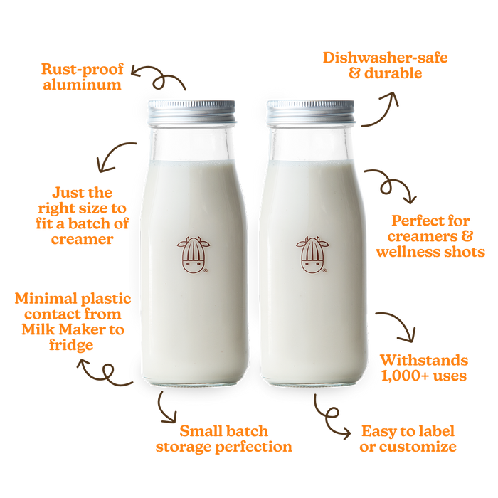Glass Creamer Bottles - Set of 2 |  | Reusable Milk & Beverage Containers