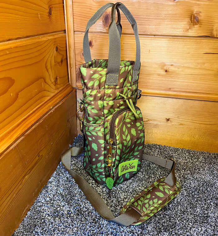 Green Leafy Water Bottle Bag with Fidget Zipper Pull