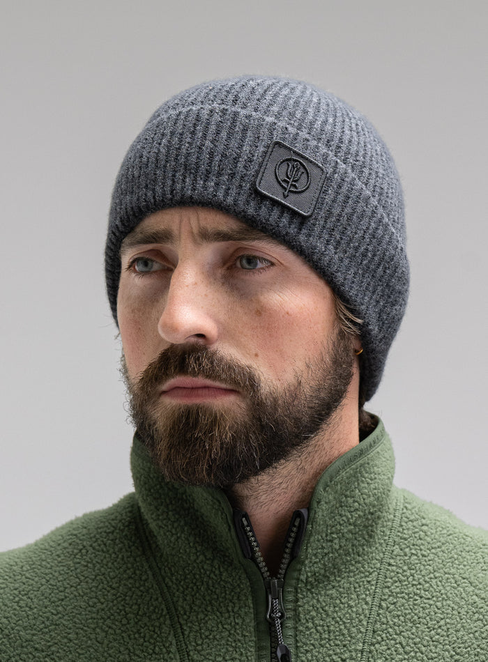 Studio Image Of Guard Beanie In Charcoal Grey (SS Model)