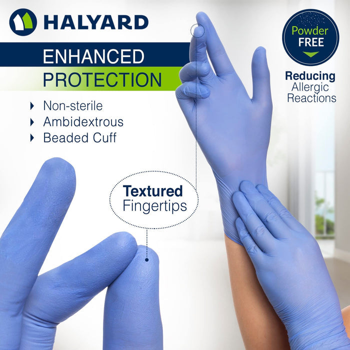 Halyard Aquasoft Nitrile Exam Gloves, Blue, Powder-Free, Textured Fingertips - 43936-Box - LL Medico