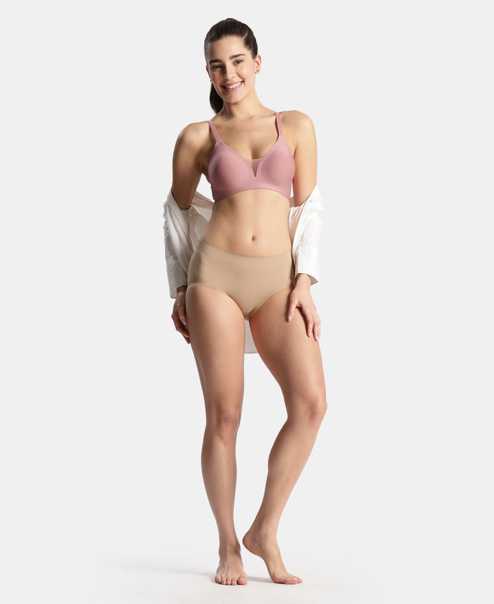 High Coverage Soft Touch Microfiber Elastane Stretch Full Brief with No Visible Pantyline - Almondine