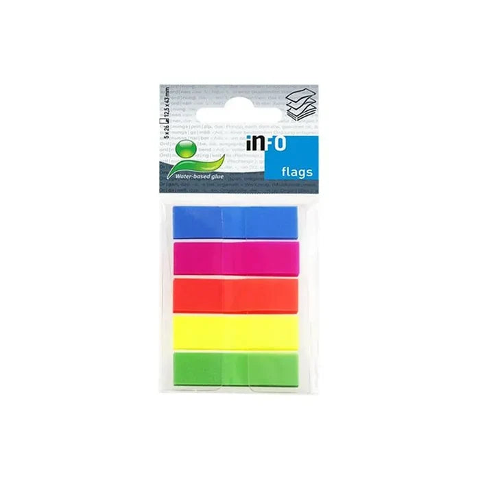 inFO Notes PET Flags 12.5 x 43 mm (½") on Plastic Card with Clip – Solid Colours Blue/Pink/Orange/Yellow/Green - Office R Us Lagos